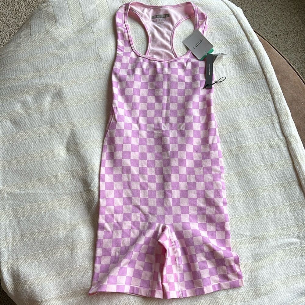 Forever 21 Pink Checkered Racerback Romper